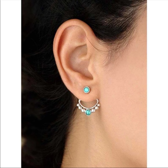 Free People Jewelry - “Native Dreamer” Turquoise Antique Sterling Silver Vintage Stud Bohemian Earring